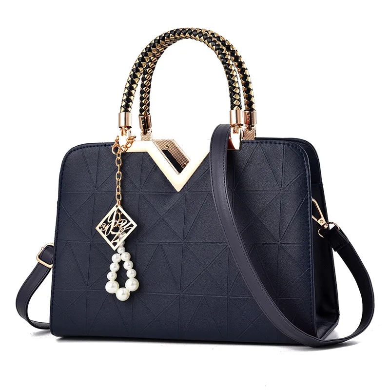 Solid Color Large Top Handle Bag For Women In Pu Leather With Zipper Closure Featuring European Vintage Style