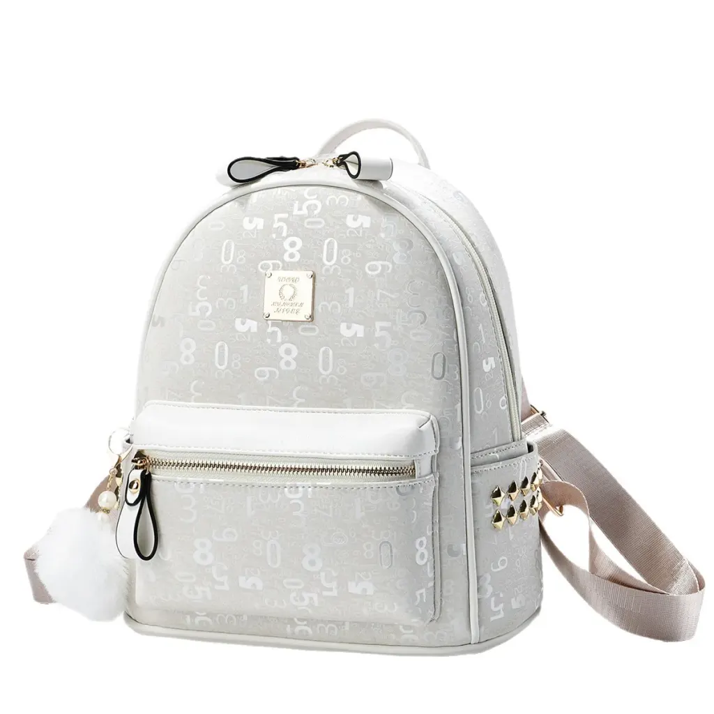 Number Women's Backpack In PU Material With Sewing Thread Detail