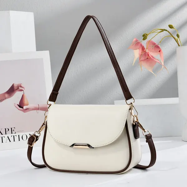 Color Block Square PU Leather Shoulder Bag For Women With Sewing Thread Detail And Single Shoulder Strap