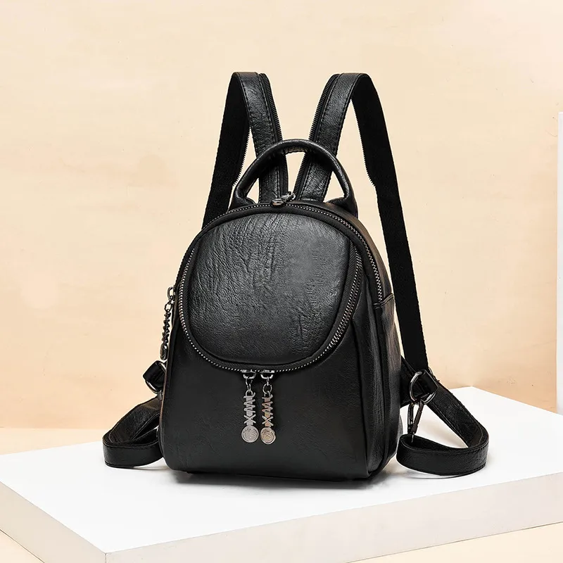 Solid Color Women's Backpack With Wear-Resistant PU Material And Stylish Sewing Thread Design For Summer