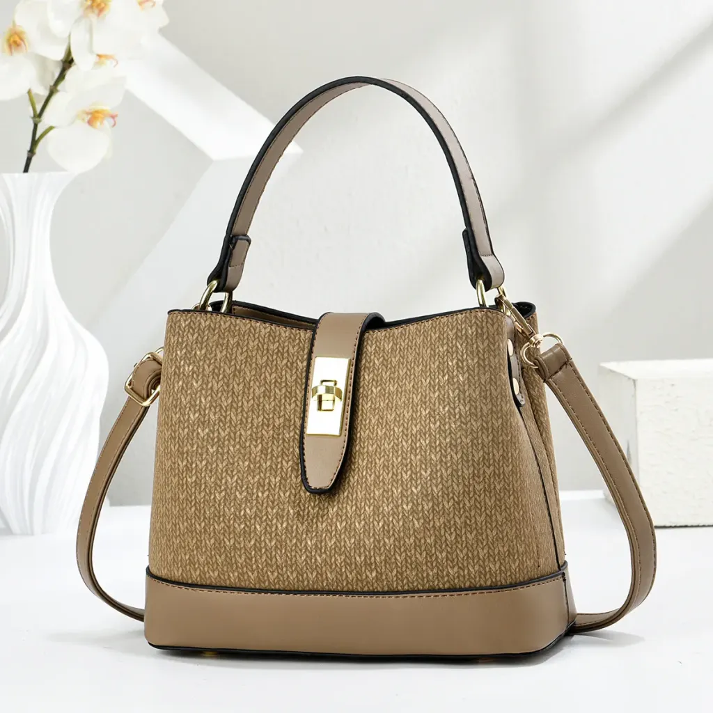 Color Block PU Leather Bucket Bag For Women With Top Handle