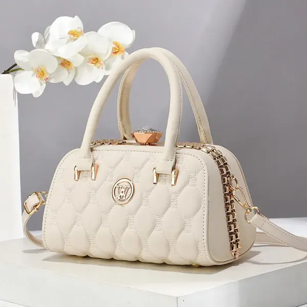 Square Boston Bag For Women In PU Material Featuring Embroidery With Single Shoulder Strap