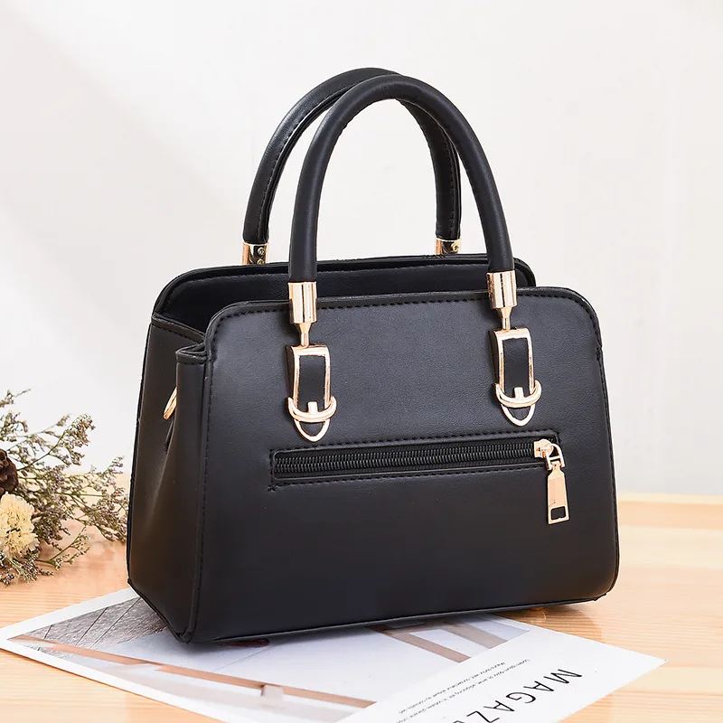 Solid Color Medium PU Leather Top Handle Bag For Women With Zipper Closure, Basic Style Shoulder Bag