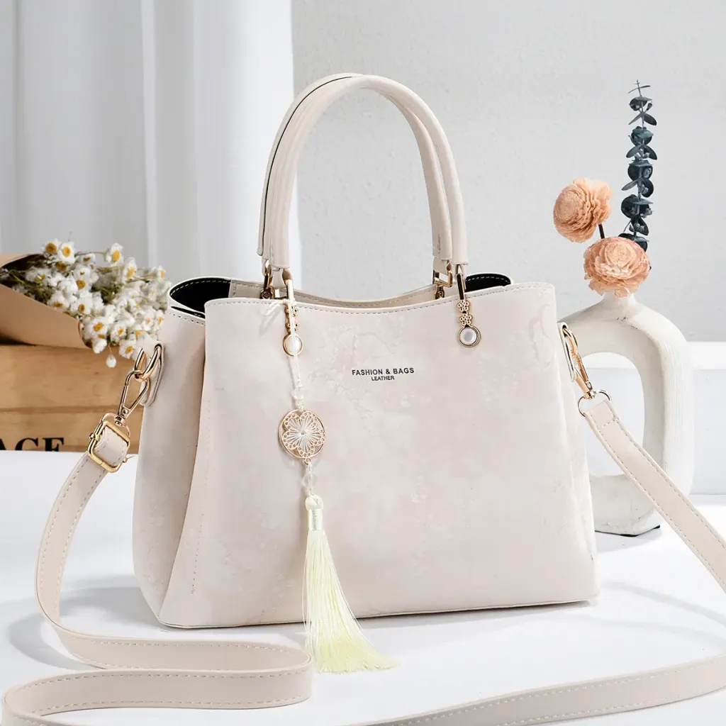 Solid Color Square PU Leather Tote Bag For Women Featuring Sewing Thread Design