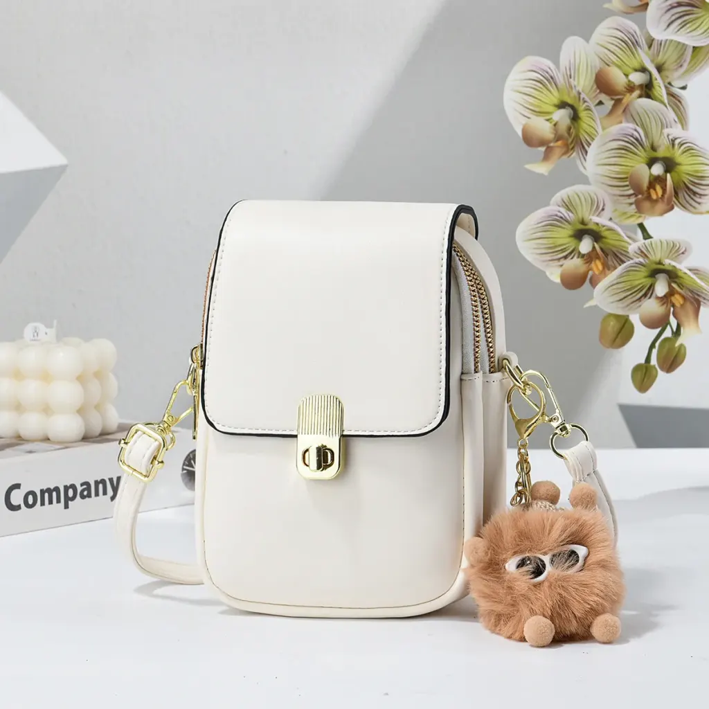 Solid Color Square PU Leather Crossbody Bag For Women With Sewing Thread Detail