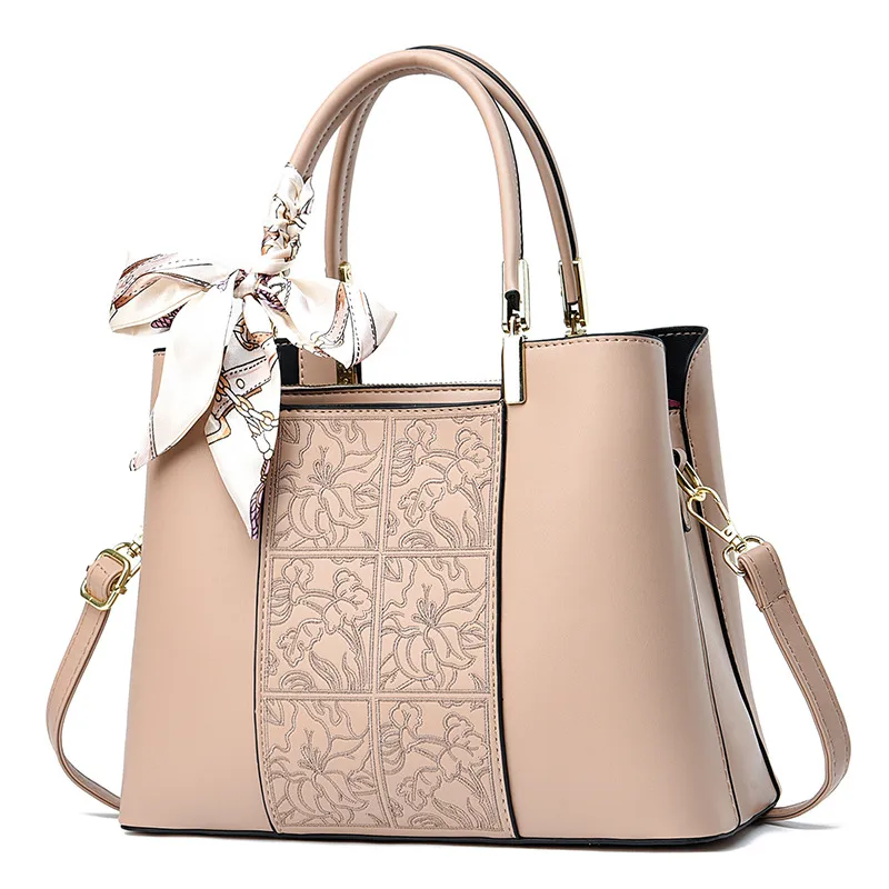 Women’s Square Splicing Diaper Backpack In PU Leather With Embroidery Detailing