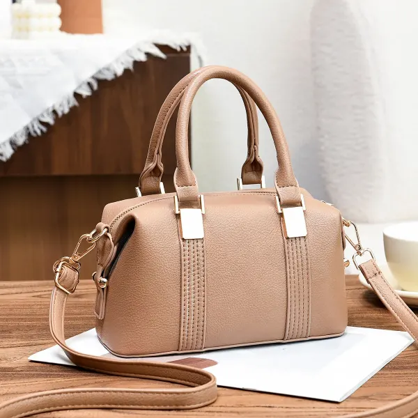 Women’s Square Boston Bag In PU Leather With Sewing Thread Detail, Top Handle