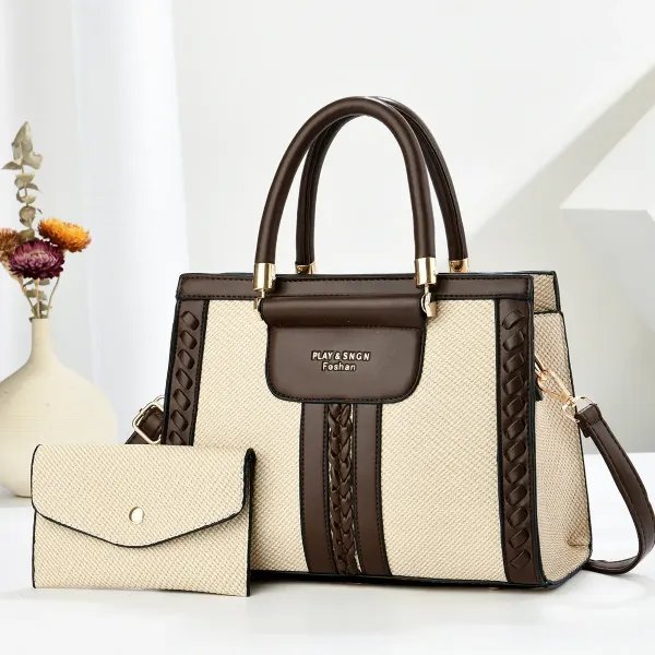 Color Block Square PU Leather Bag Set For Women With Single Shoulder Strap Featuring Large Capacity