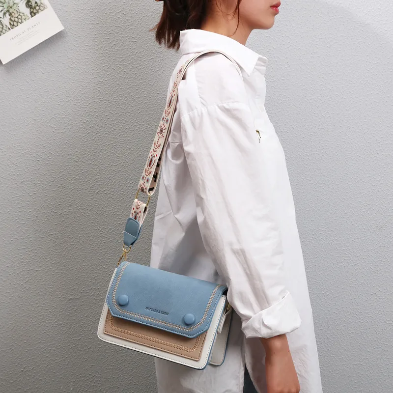 Color Block Small Pu Leather Shoulder Bag For Women With Zipper Buckle Closure In Artistic Chinese Style
