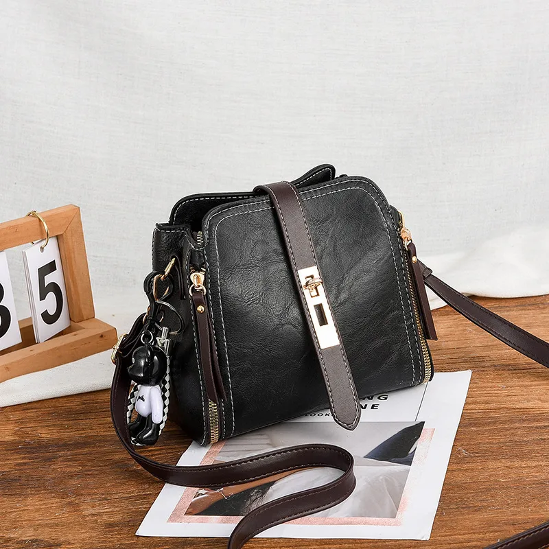 Women PU Leather Bucket Bag With Printing Pattern, Sling Strap