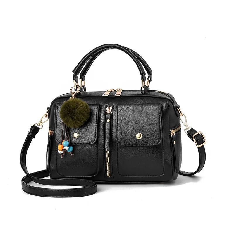 Fashion Small Solid Color PU Leather Handbag For Women With Zipper Closure