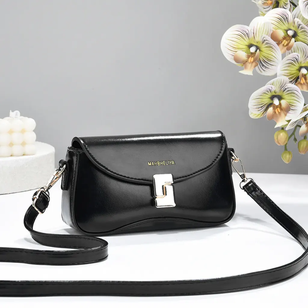 Square PU Leather Crossbody Bag For Women With Sewing Thread Detail, Single Shoulder Strap