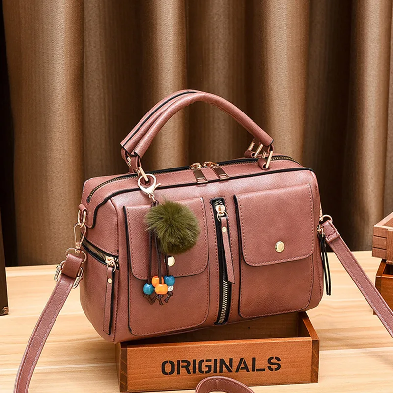 Fashion Small Solid Color PU Leather Handbag For Women With Zipper Closure