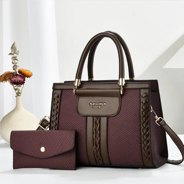Color Block Square PU Leather Bag Set For Women With Single Shoulder Strap Featuring Large Capacity
