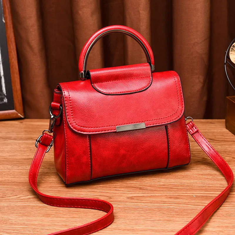 Solid Color Medium Square Women PU Leather Shoulder Bag With Flip Cover In Vintage European And American Style
