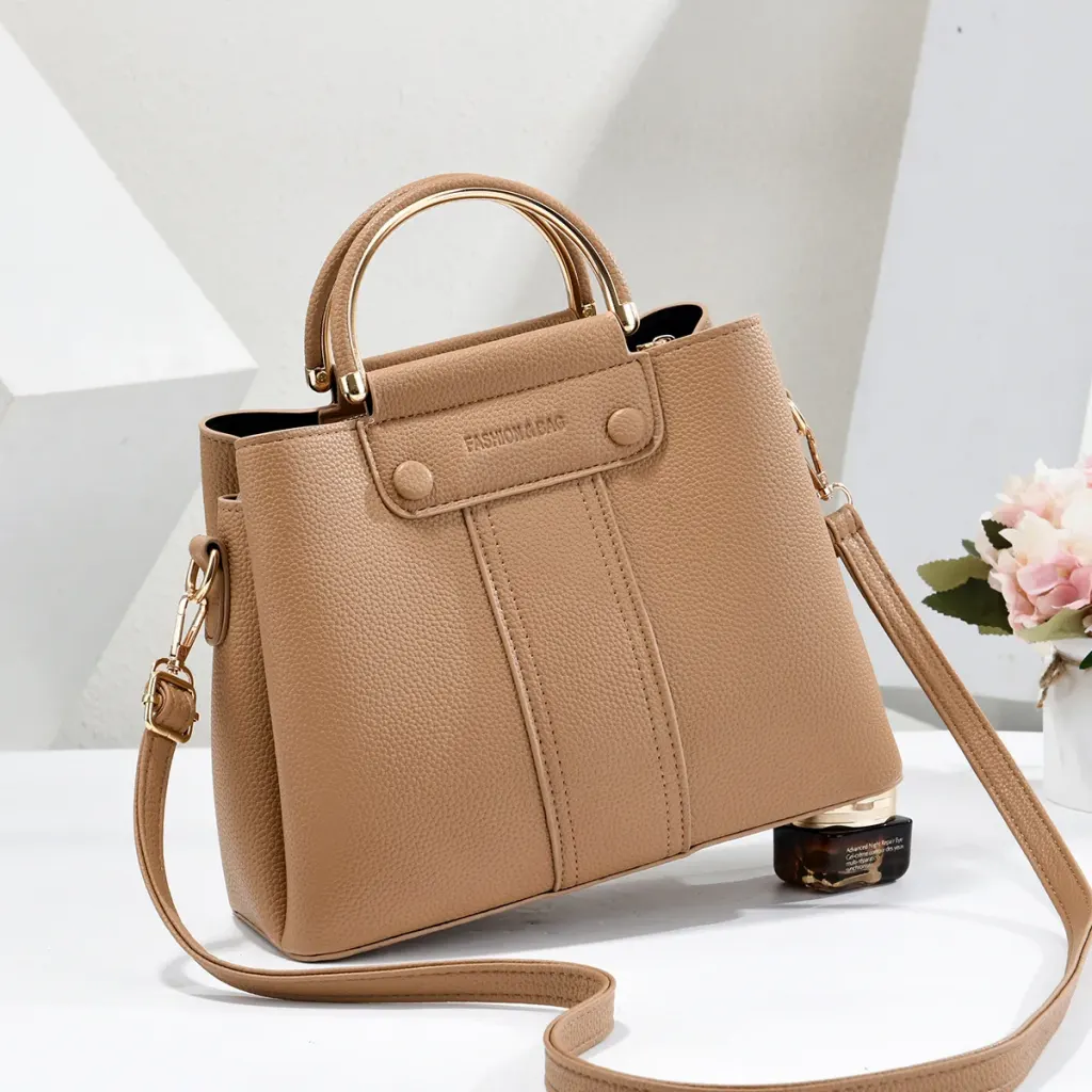 Solid Color Square PU Leather Tote Bag With Sewing Thread Detail, Top Handle Bucket Bag For Spring And Summer