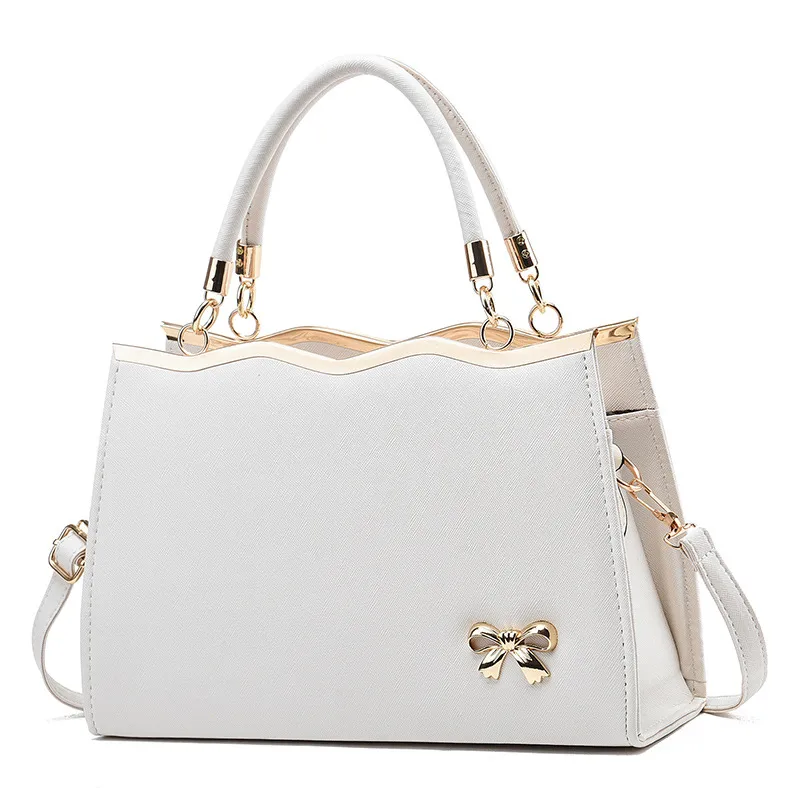 Large Color Block Basic Top Handle Bag For Women In PU Leather With Zipper Closure