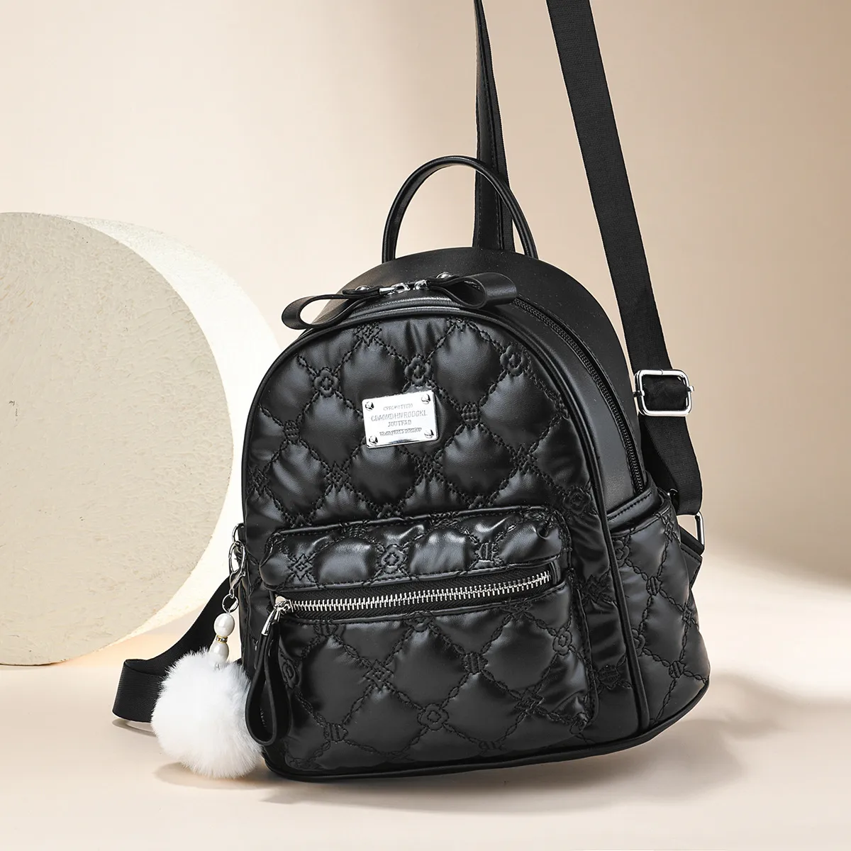 Lingge Women's Backpack In PU Material With Sewing Thread Detail, Stylish Summer Bag For Women