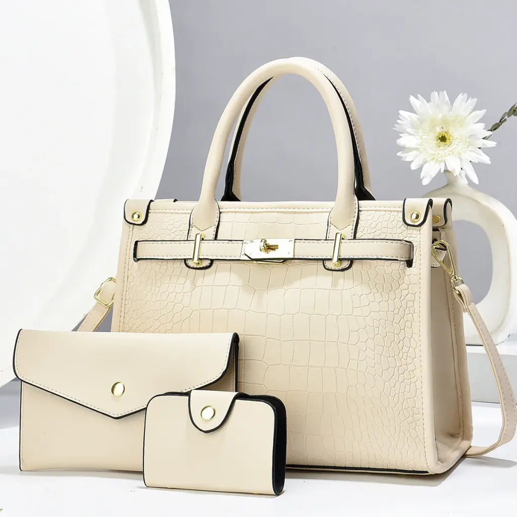 Medium Square PU Shoulder Bag With Zipper Closure And Double Shoulder Straps, Polyester Lining Ladies Handbag
