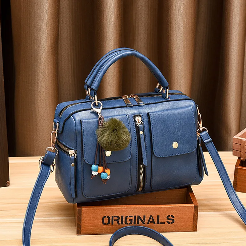 Fashion Small Solid Color PU Leather Handbag For Women With Zipper Closure