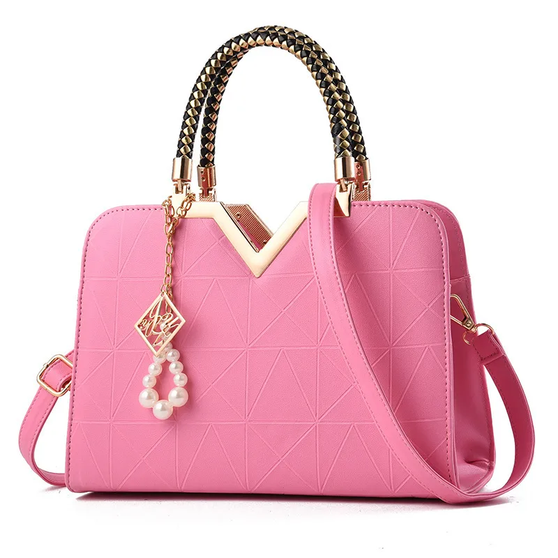 Solid Color Large Top Handle Bag For Women In Pu Leather With Zipper Closure Featuring European Vintage Style