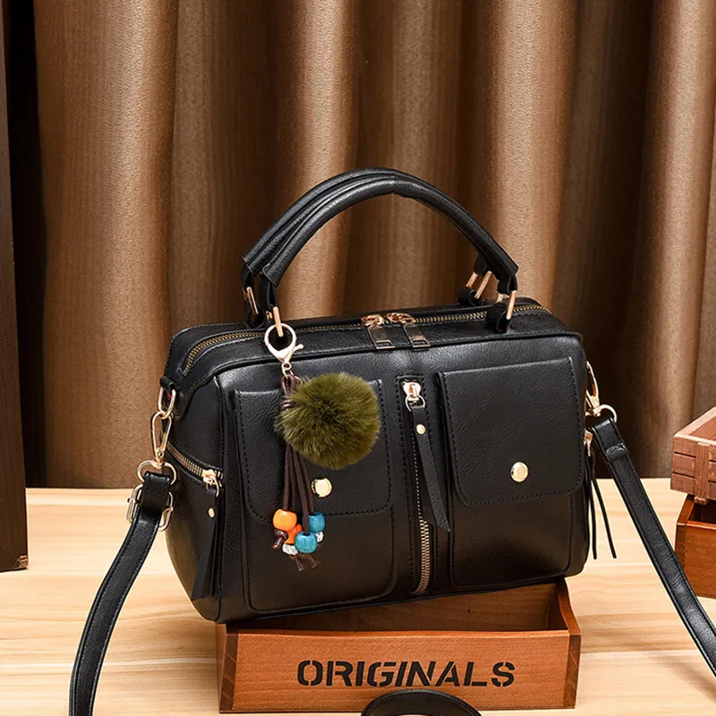 Fashion Small Solid Color PU Leather Handbag For Women With Zipper Closure