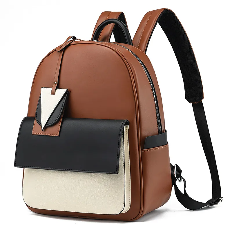 Color Block Fashion Backpack For Daily Use In PU Leather With Zipper Closure, Streetwear Style For Women Main image