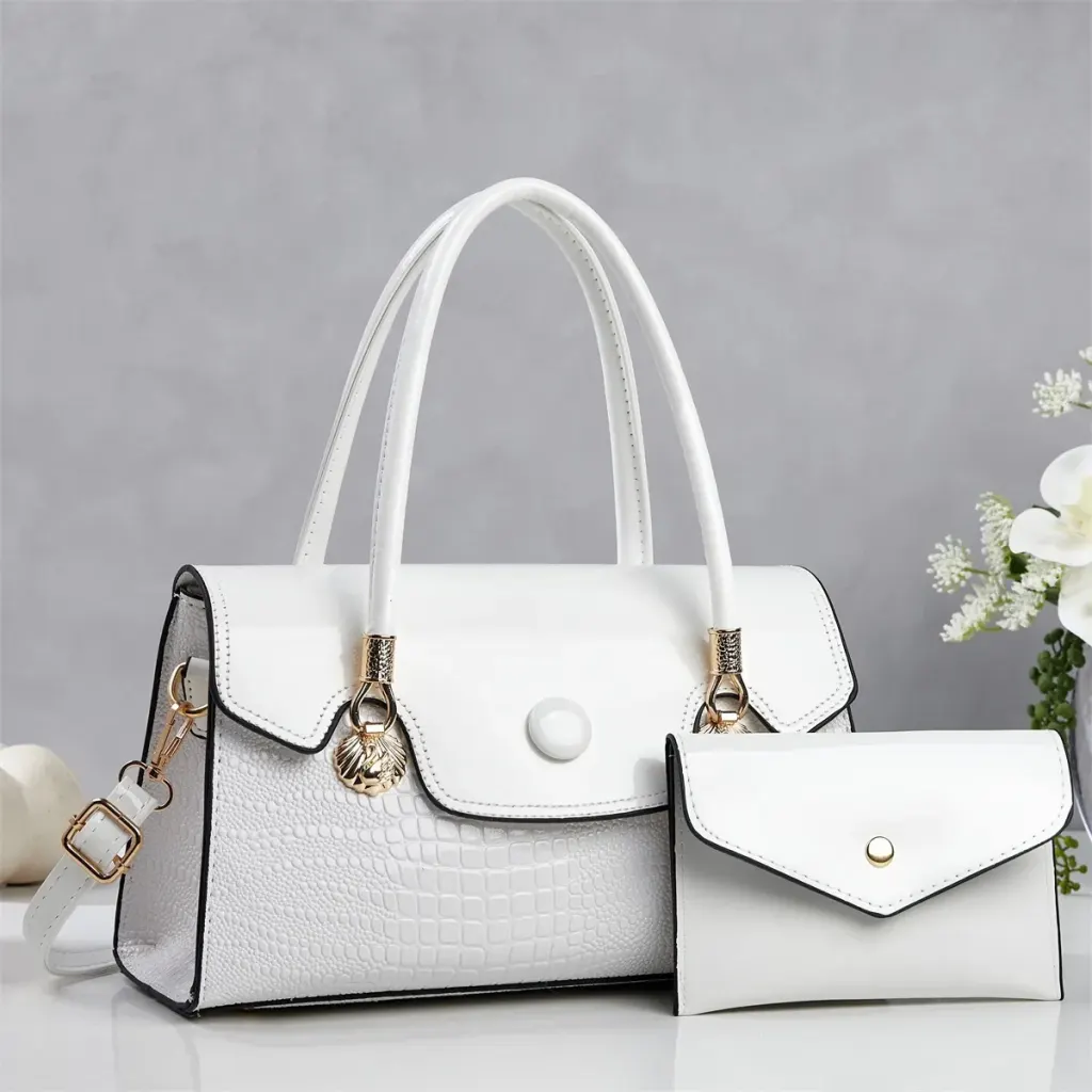Women’s Crocodile Pattern Square Shoulder Bag In PU Leather With Sewing Thread Detail And Single Shoulder Strap