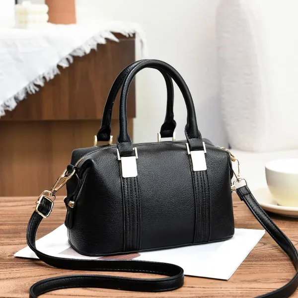 Women’s Square Boston Bag In PU Leather With Sewing Thread Detail, Top Handle