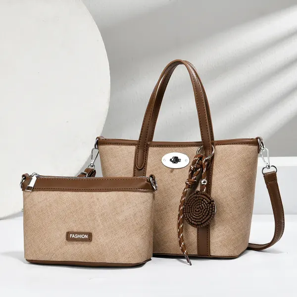 Color Block Square PU Leather Tote Bag For Women With Sewing Thread Detail And Top Handle
