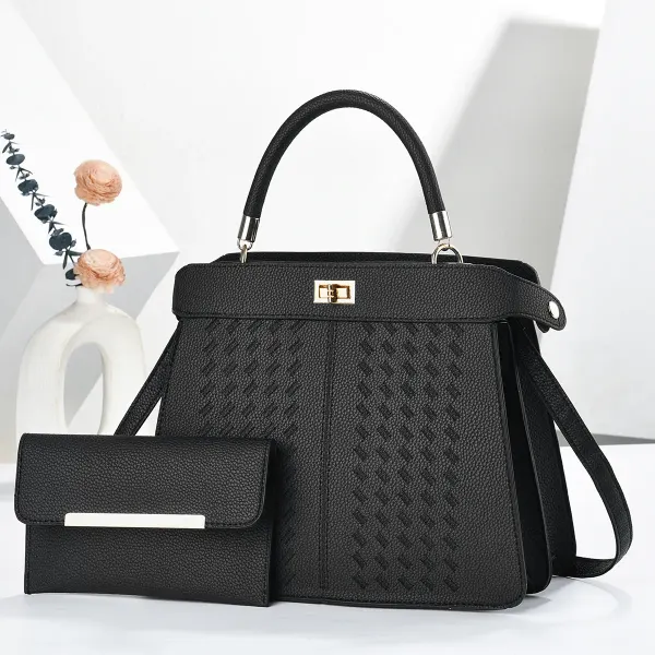 Square PU Leather Handbag For Women With Sewing Thread Detail, Top Handle Style