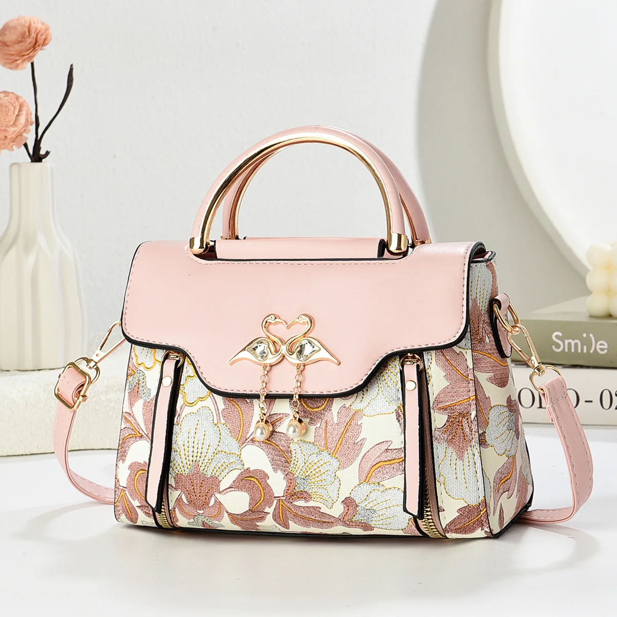 Women’s Color Block Square Handbag In PU Leather With Sewing Thread Detail Main image
