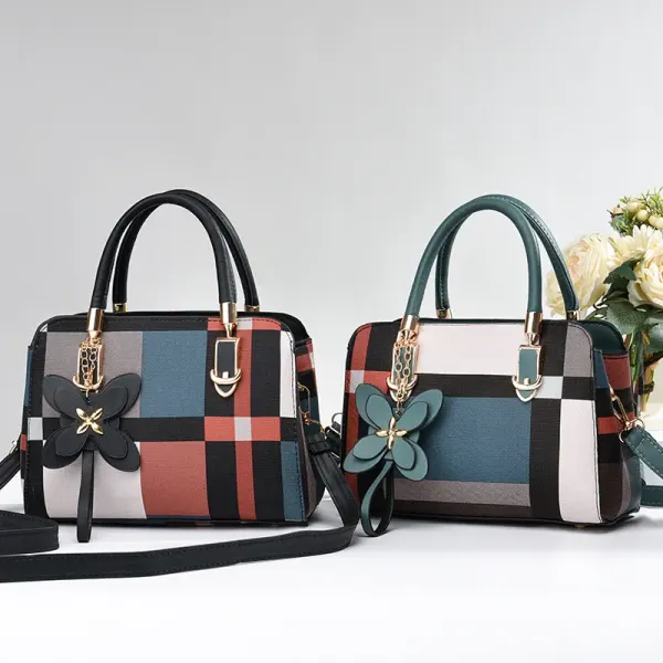 Classic Style Large Color Block PU Leather Women’s Box Bag With Zipper Closure