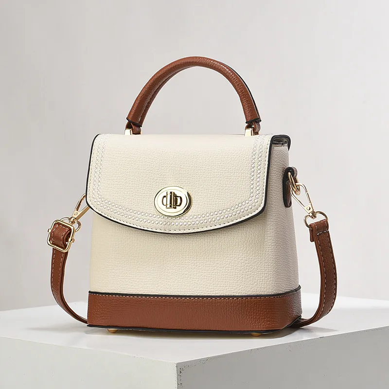 Color Block Small Square PU Leather Shoulder Bag For Women With Basic Style And Flip Cover Closure