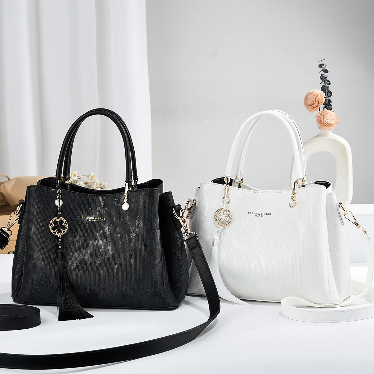 Solid Color Square PU Leather Tote Bag For Women Featuring Sewing Thread Design