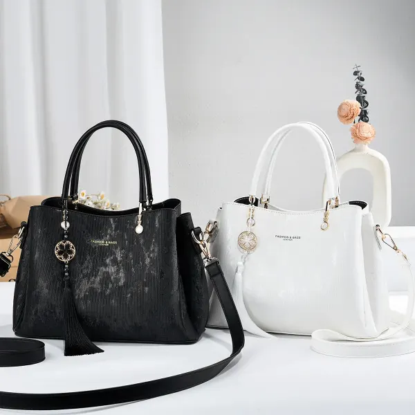 Solid Color Square PU Leather Tote Bag For Women Featuring Sewing Thread Design