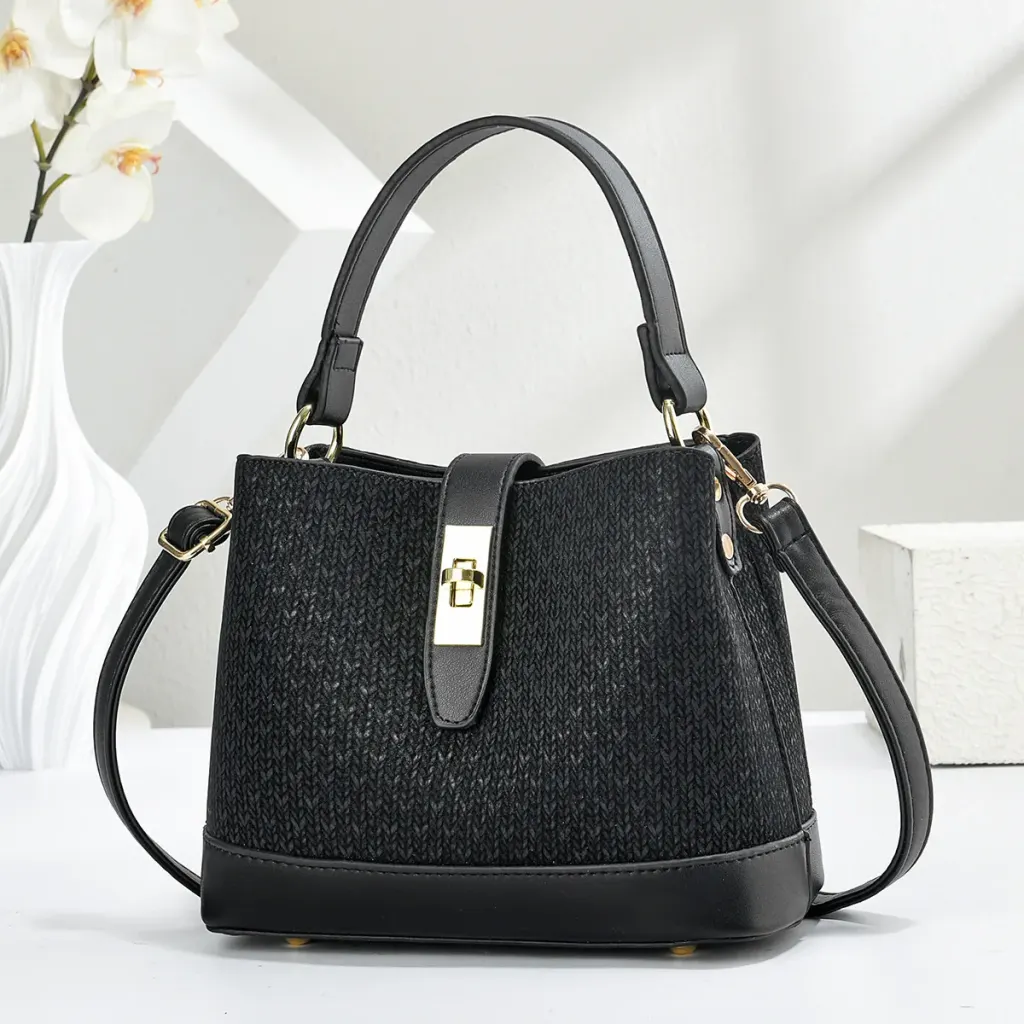 Color Block PU Leather Bucket Bag For Women With Top Handle