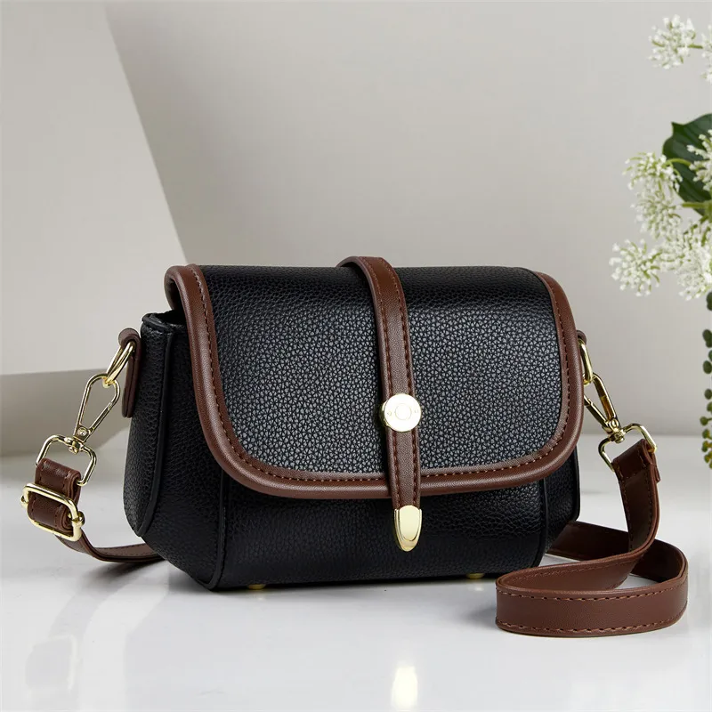 Women’s Color Block Square Saddle Bag In Polyester With Sewing Thread Detail And Single Shoulder Strap