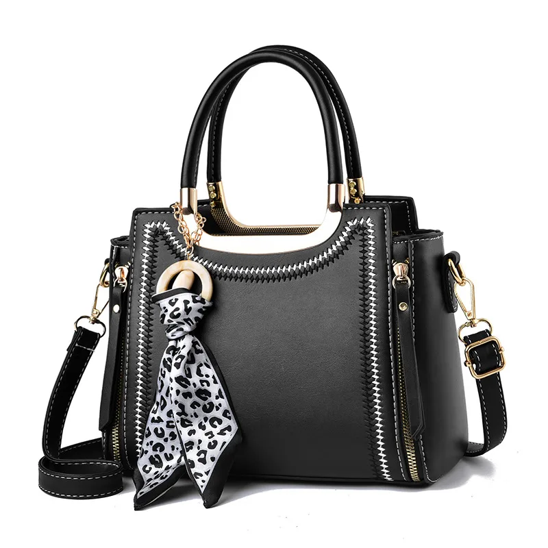 Large Solid Color Pu Leather Handbag For Women With Zipper Closure In Artistic Guofeng Style