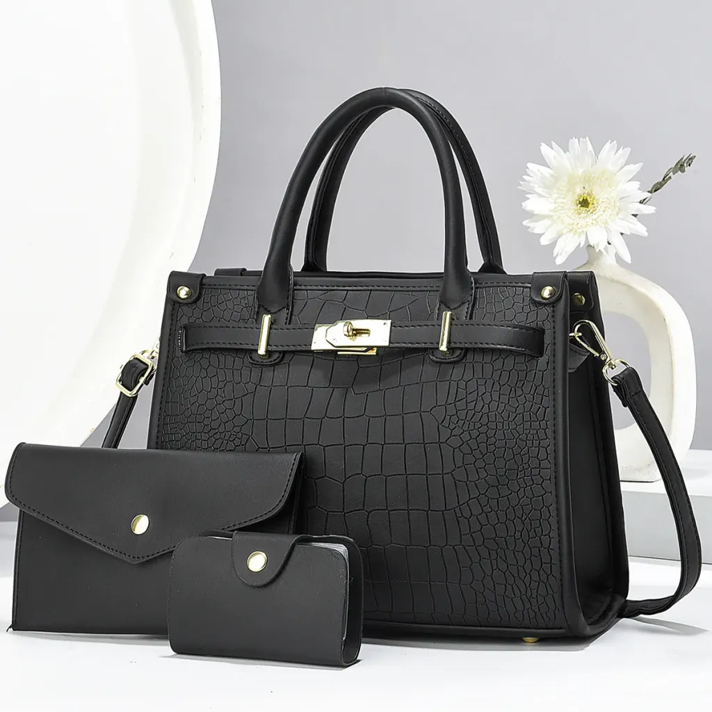 Medium Square PU Shoulder Bag With Zipper Closure And Double Shoulder Straps, Polyester Lining Ladies Handbag