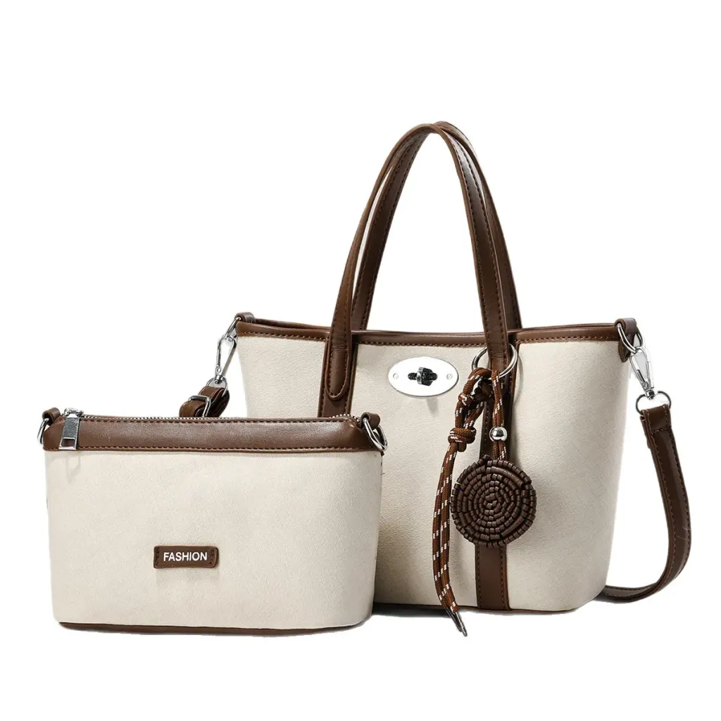 Color Block Square PU Leather Tote Bag For Women With Sewing Thread Detail And Top Handle