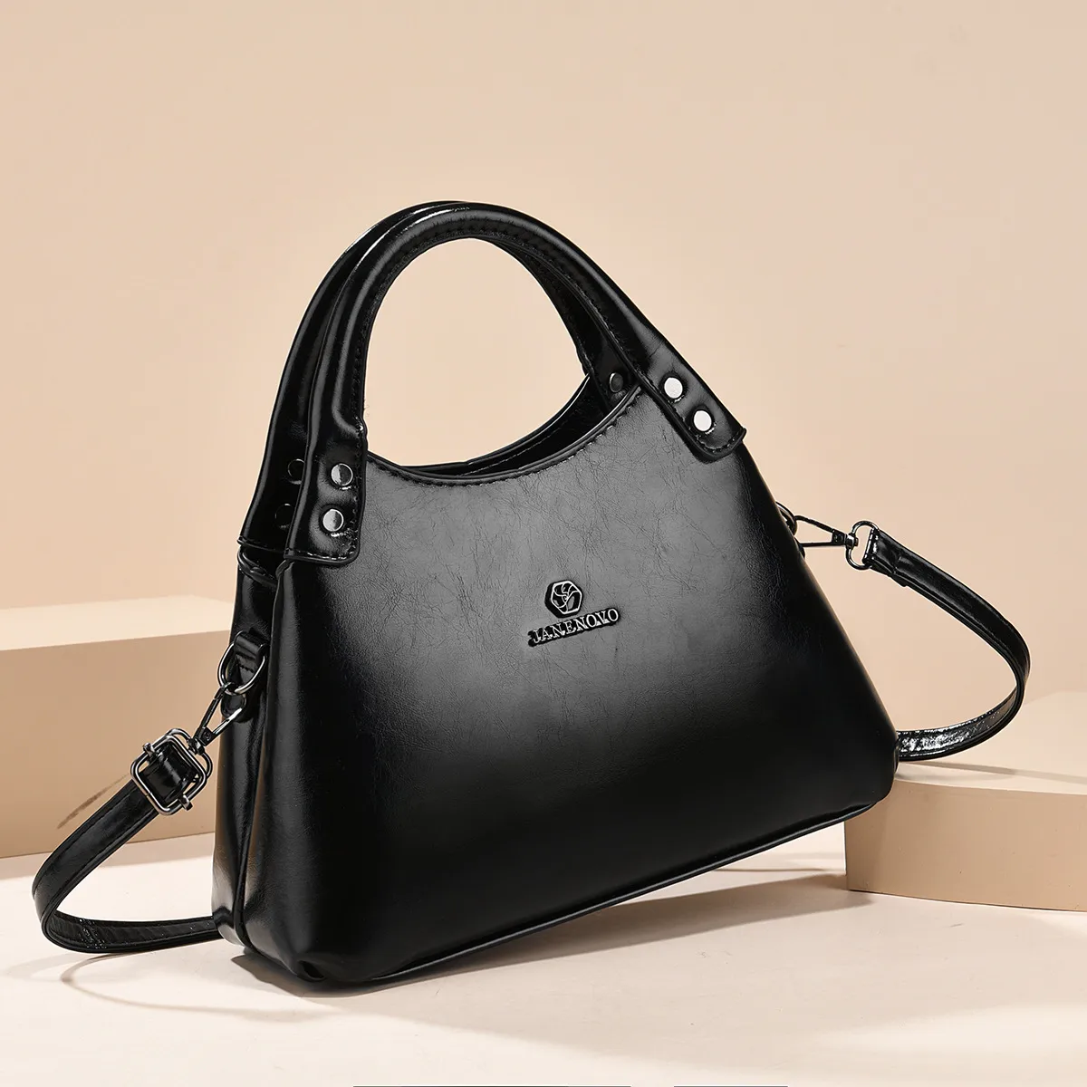 Square PU Leather Tote Bag For Women Featuring Sewing Thread Design With Top Handle Main image