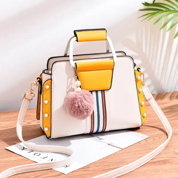 Color Block Medium Women’s PU Leather Shoulder Bag With Zipper Closure In Retro European And American Style
