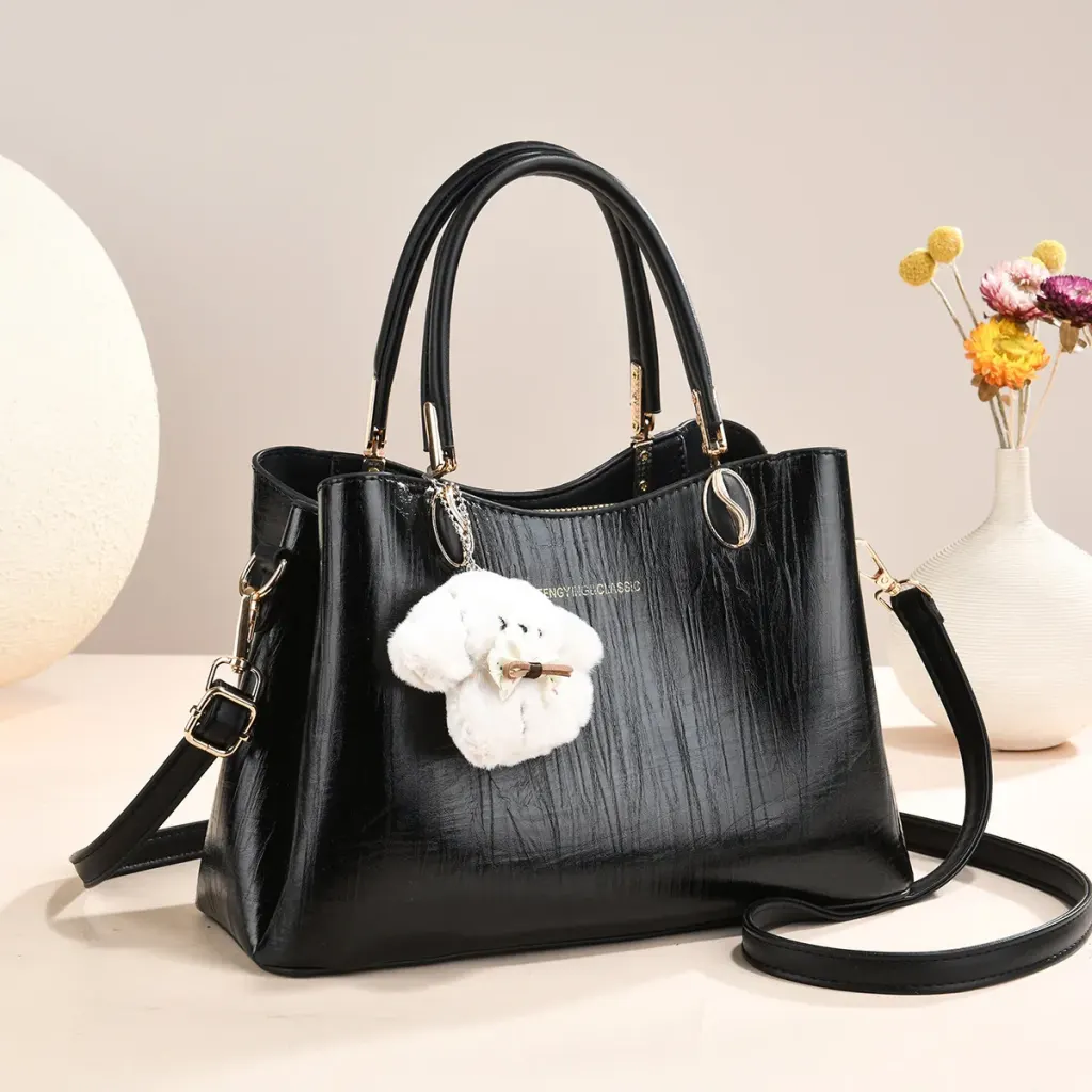Women's Square PU Leather Shoulder Bag With Sewing Thread Detail, Single Shoulder Strap