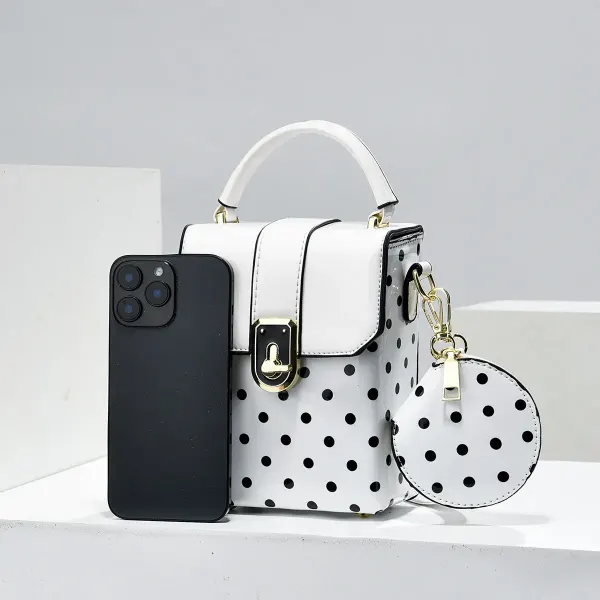 Polka Dots Square PU Leather Bag Set Featuring Sewing Thread With Top Handle