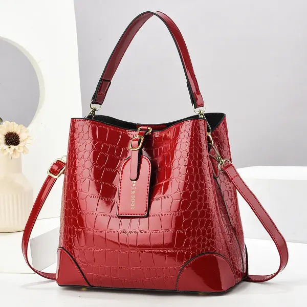 Women’s Crocodile Pattern PU Leather Bucket Bag Featuring Crocodile Fashion Element