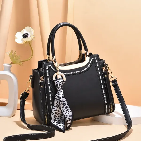 Large Solid Color Pu Leather Handbag For Women With Zipper Closure In Artistic Guofeng Style