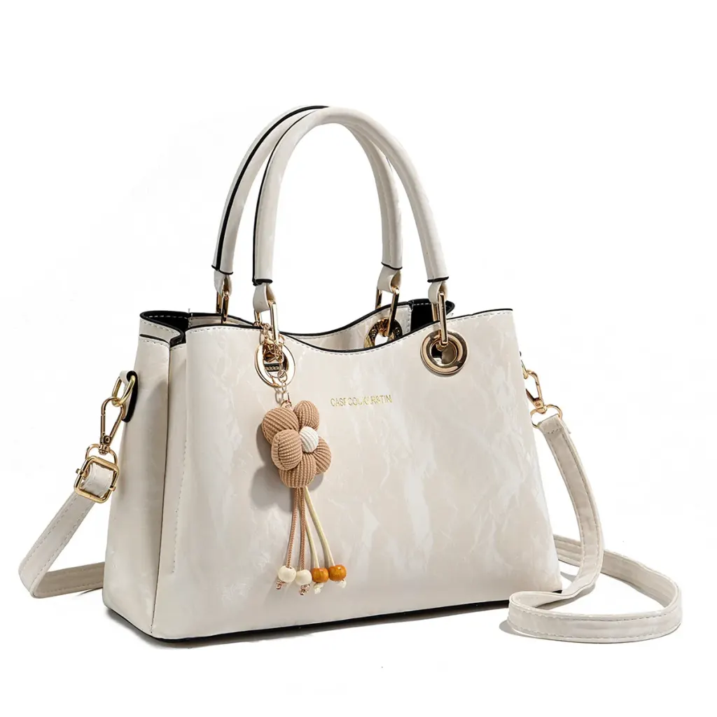 Square PU Leather Tote Bag For Women With Sewing Thread Detail And Top Handle