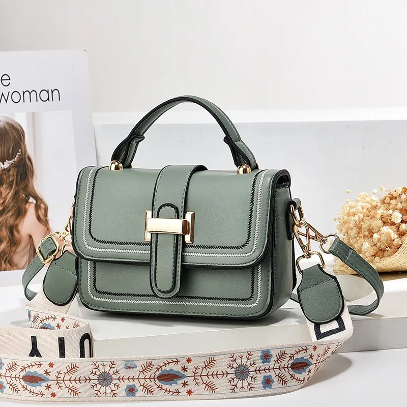 Classic Style Solid Color PU Shoulder Bag For Women With Sewing Thread Detail And Flip Cover Closure In Square Shape
