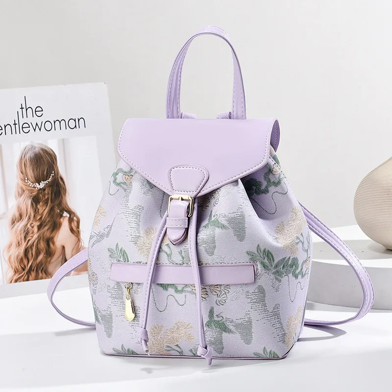 Women's Embroidery Backpack With Breathable Design, Made Of PU Material